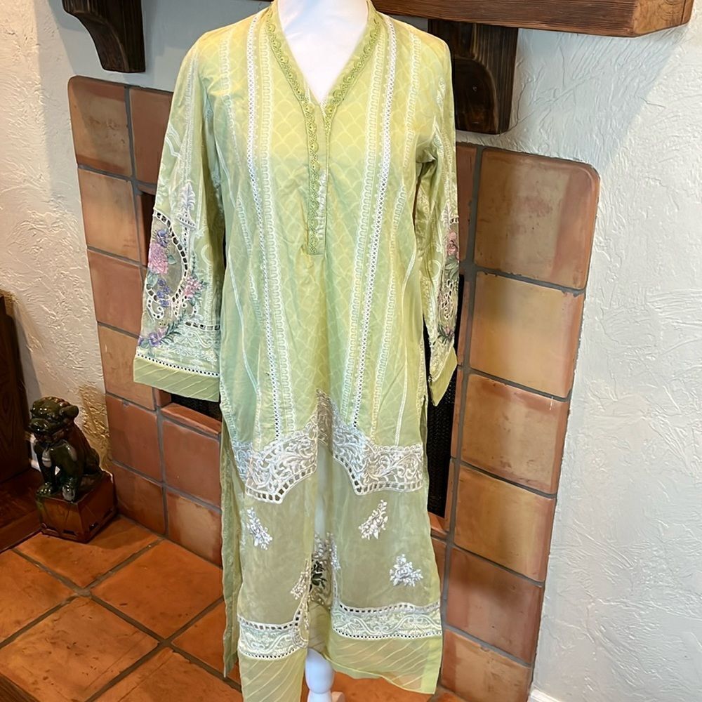 Maria B. Green Floral Embroidered Traditional Indian Dress, size S